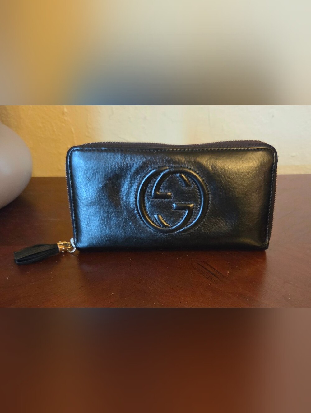 Gucci Soho Interlocking GG Black Leather Zippered Wallet